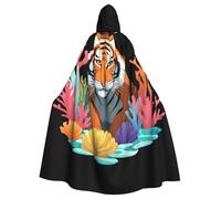 YYHWHJDE Tigre en el colorido arrecife imagen adulto Halloween chaqueta con capucha capa larga capa de fiesta adecuada para hombres y mujeres