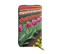 YYHWHJDE Tulip Scape - Cartera larga de piel de calidad con estampado de paisaje de tulipán diseñada para niñas y mujeres a la moda, elegante, 19 x 10,5 cm, Black, Talla única