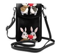 YYHWHJDE Two Little Rabbits Holding Love Hearts Prints - Bolso cruzado pequeño de cuero para mujer, impermeable y duradero