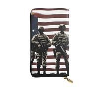 YYHWHJDE US Military Soldiers Patriotic Memorial Day - Cartera larga de cuero de calidad diseñada para niñas y mujeres a la moda, elegante, 19 x 10,5 cm, Black, Talla única