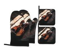 YYHWHJDE Violin in the Sunlight Prints - Juego de cocina para hornear, guantes de horno, traje de cuatro piezas grueso y aislado