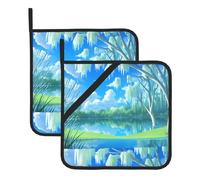 YYHWHJDE Willows on the Waterfront Pattern - Juego de 2 alfombrillas cuadradas aisladas para aislamiento térmico durante la extracción de la tapa, microondas, horno y uso en parrilla al aire libre