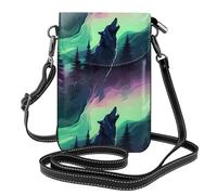 YYHWHJDE Wolves Howl In The Northern Lights - Bolso cruzado pequeño de cuero para mujer, impermeable y duradero