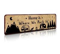 YYIUUK Home is Where We Park It - Cartel de metal vintage con impresión vintage, placa colgante de lata para el hogar, cocina, patio, oficina, bar, puerta delantera, decoración de pared, letrero