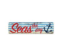 YYIUUK Letrero de metal divertido de estilo vintage, decoración de pared con texto en inglés "Seas the Day", de aluminio, para decoración de pared, 40,6 x 10,16 cm
