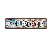 YYIUUK Letrero de metal vintage con texto en inglés "It's 420 Somewhere" para colgar en el hogar, cocina, patio, oficina, cafetería, cafetería, puerta delantera, decoración de pared, 4 x 16 pulgadas