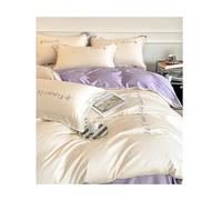YYLMKMFC Four Piece Bedding Set Queen Duvet Set Solid Ultra Soft Cotton 180s Comforter Cover Piece Bedding Sheet and Pillowcases Embroidery with Zipper(D,200 * 230cm)