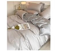 YYLMKMFC Four Piece Bedding Set Queen Duvet Set Solid Ultra Soft Cotton 180s Comforter Cover Piece Bedding Sheet and Pillowcases Embroidery with Zipper(A,200 * 230cm)