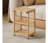 YYLMKMFC Mesa Auxiliar móvil de ratán de plástico de 3 Niveles con Ruedas, Mesa Auxiliar de Almacenamiento Sencilla y Elegante for el hogar, Sala de Estar y balcón(Natural)