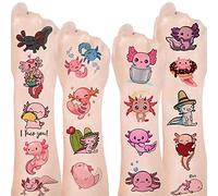 YYMYMGJ Axolotl Party Favor - Pegatinas temporales para tatuajes (24 hojas) para decoración de fiesta de cumpleaños