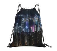Yyoretp Aerial Night of View Hong Kong - Mochila con cordón para deportes, gimnasio, playa, baile, yoga, para mujeres y hombres