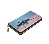 Yyoretp Airplane in The Evening Lights - Cartera de piel de primera calidad con cremallera alrededor para mujeres y hombres, cubierta de chequera con bloqueo RFID