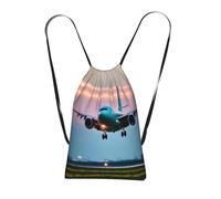Yyoretp Airplane in The Evening Lights - Mochila con cordón para guardar deportes, playa, natación, gimnasio, viajes.