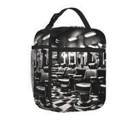 Yyoretp Barber Shop - Lonchera con estampado monocromático para hombres y mujeres, duradera, reutilizable, para adultos, para viajes, trabajo, picnic.