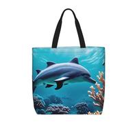 Yyoretp Beautiful Underwater World Dolphins Coral Print Bolsa de gran capacidad con cremallera, bolsa de hombro reutilizable para compras
