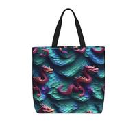 Yyoretp Bolsa de mano con estampado de escamas de dragón mágico en 3D, gran capacidad, con cremallera, reutilizable, para compras