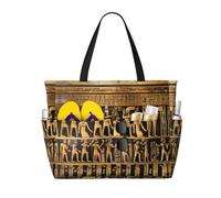 Yyoretp Bolsa de playa grande con estampado de jeroglíficos egipcios para mujer, impermeable, plegable, con cremallera, para vacaciones y viajes.