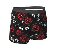 Yyoretp Calzoncillos tipo bóxer para hombre con estampado de rosas negras, blancas y rojas, ropa interior elástica, pantalones cortos de microfibra, para uso diario, Negro, M