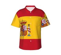 Yyoretp Camisa de manga corta con estampado de bandera de España hawaiana para hombre, camisa de playa con botones, Negro, 3XL
