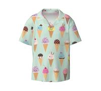 Yyoretp Camisa de verano de manga corta con estampado de conos de helado para hombre, camisa casual hawaiana de playa con botones, Negro, L