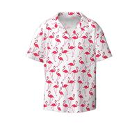 Yyoretp Camisa de verano de manga corta con estampado de flamenco rosa para hombre, camisa de playa hawaiana con botones, Negro, M