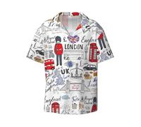 Yyoretp Camisa de verano para hombre, con estampado "I Love London", de manga corta, con botones, informal, para la playa, Negro, 3XL