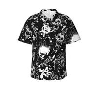 Yyoretp Camisa hawaiana de manga corta con estampado de calavera punk blanca para hombre, camisa de playa con botones, Negro, XL