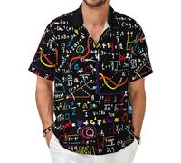 Yyoretp Camisas de manga corta con estampado de fórmula matemática para hombre, con botones, para verano, vacaciones hawaianas, informales, para la playa, Negro, XXL
