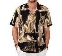 Yyoretp Camisas de manga corta con estampado de perro pastor alemán para hombre, con botones, para verano, vacaciones hawaianas, informales, para la playa, Negro, XL