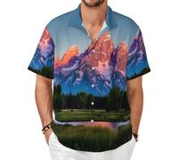 YYORETP Camisas de manga corta con estampado del Parque Nacional Grand Teton para hombre, con botones, para verano, vacaciones hawaianas, informales, para la playa, Negro, M