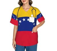 Yyoretp Camiseta médica con cuello en V y 3 bolsillos, estampado de bandera de Venezuela., Negro, XL