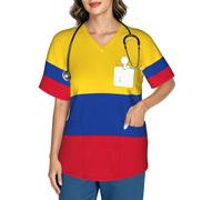 Yyoretp Camiseta médica con cuello en V y 3 bolsillos, estampado de la bandera de Colombia, para mujer., Negro, XXL