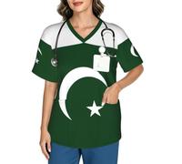 Yyoretp Camiseta médica con cuello en V y 3 bolsillos para mujer, con estampado de bandera de Pakistán., Negro, XXL