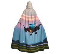 Yyoretp Capa larga con capucha para adultos, diseño de avión en las luces de noche para Halloween, cosplay, carnaval, disfraces de bruja