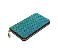 Yyoretp Cartera de cuero con cremallera alrededor de la marca Blue Fish Scale Print para mujeres y hombres, cubierta de chequera con bloqueo RFID