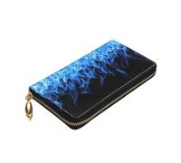 Yyoretp Cartera de cuero con cremallera alrededor de la marca Blue Flame Print para mujeres y hombres, cubierta de chequera con bloqueo RFID