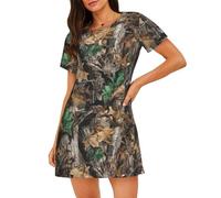 Yyoretp Cold Tree - Camisón de algodón con estampado de camuflaje para mujer, de manga corta, camisón casual, pijama cómodo, Negro, XL