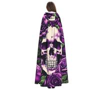 Yyoretp Disfraz de túnica con capucha para adultos, con estampado de calavera de rosas moradas, para carnaval, cosplay, Navidad, Halloween.
