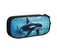 Yyoretp Estuche con estampado de ballenas asesinas de gran capacidad, estuche organizador de maquillaje con cremallera de doble capa., Black, Talla única, Estuche de belleza