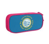 Yyoretp Estuche de gran capacidad con estampado de la bandera de Dakota del Sur, estuche organizador de maquillaje con cremallera de doble capa., Pink, Talla única, Estuche de belleza
