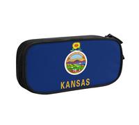 Yyoretp Estuche de gran capacidad con estampado de la bandera del estado de Kansas, estuche organizador de maquillaje con cremallera de doble capa., Black, Talla única, Estuche de belleza