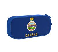 Yyoretp Estuche de gran capacidad con estampado de la bandera del estado de Kansas, estuche organizador de maquillaje con cremallera de doble capa., Blue, Talla única, Estuche de belleza