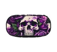 Yyoretp Estuche grande con estampado de calavera de rosas moradas de gran capacidad para artículos de oficina