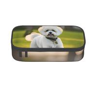 Yyoretp Estuche grande con estampado de perro bichón frise sobre la hierba, gran capacidad, para artículos de oficina., Black, Talla única, Bolsillo para el paquete