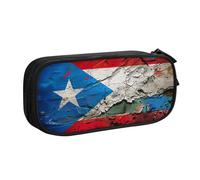 Yyoretp Estuche para lápices con estampado de bandera de Puerto Rico de gran capacidad, organizador de maquillaje con cremallera de doble capa., Black, Talla única, Estuche de belleza