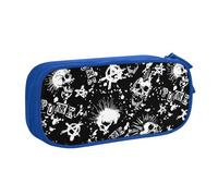 Yyoretp Estuche para lápices con estampado de calavera punk blanca de gran capacidad, organizador de maquillaje con cremallera de doble capa., Blue, Talla única, Estuche de belleza