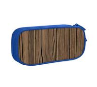 Yyoretp Estuche para lápices con estampado de grano de madera de gran capacidad, organizador de maquillaje con cremallera de doble capa., Blue, Talla única, Estuche de belleza