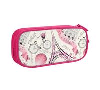 Yyoretp Estuche para lápices con estampado de la Torre de París y una bicicleta, organizador de maquillaje con cremallera de doble capa., Pink, Talla única, Estuche de belleza