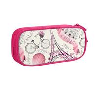Yyoretp Estuche para lápices con estampado de la Torre de París y una bicicleta, organizador de maquillaje con cremallera de doble capa., Pink, Talla única, Estuche de belleza