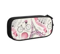 Yyoretp Estuche para lápices con estampado de la Torre de París y una bicicleta, organizador de maquillaje con cremallera de doble capa., Black, Talla única, Estuche de belleza